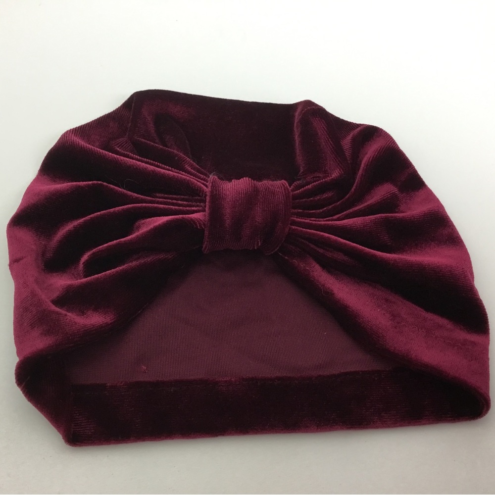 Bebe Baby Turban Burgundy Velvet Infant Hat